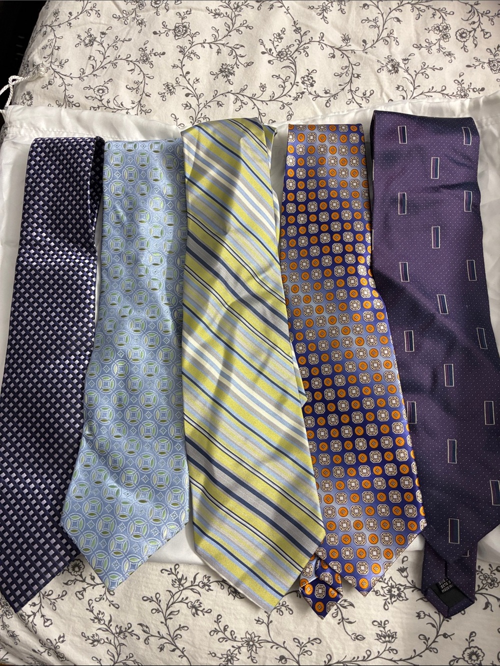 Men's Assorted Patterned Silk Ties - Blue, Light Blue, Yellow, Orange, Purple